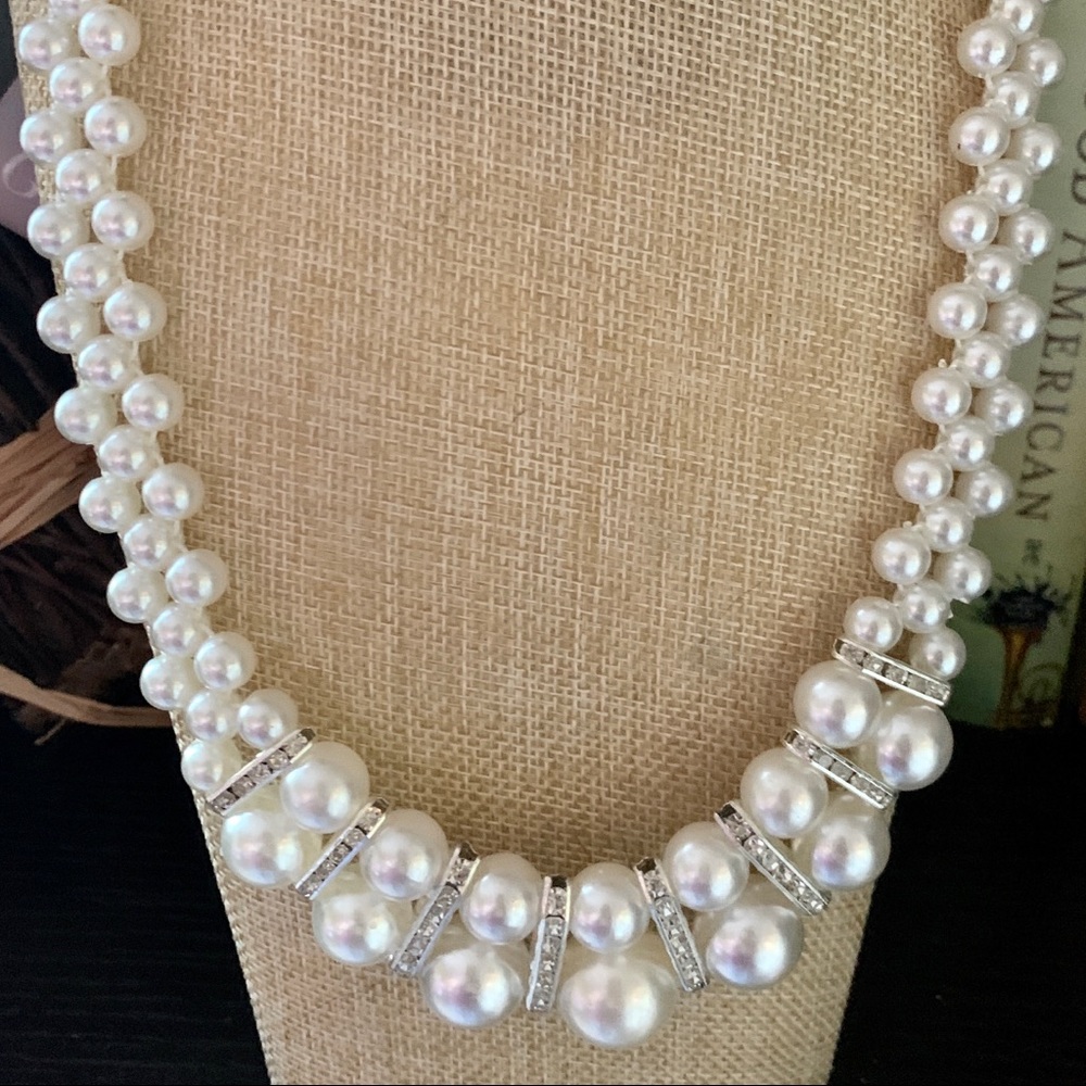 Paparazzi white pearls with rhinestones